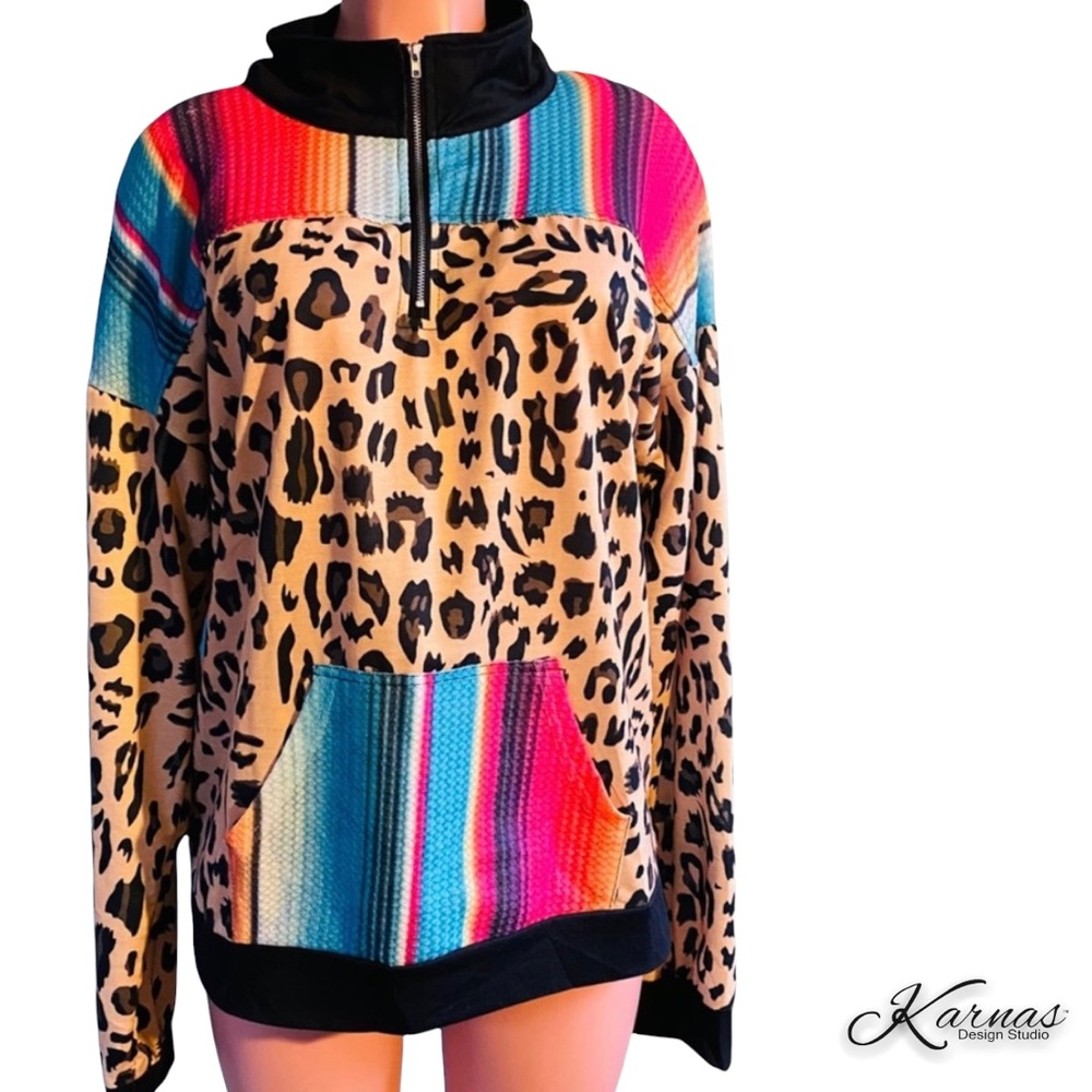 SOUTHERN SASS Leopard & Aztec Pullover XL